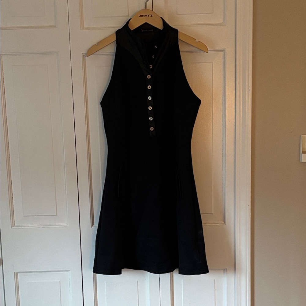 Sleeveless Racerback Black Mini Golf Dress with Button Placket